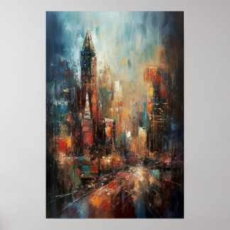 Poster Pintura Abstrata a Óleo de Manhattan Nova York