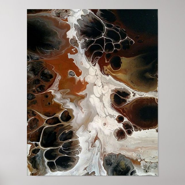 Poster Pintura Abstrata Acrílica Fluida Marrom Neutra (Frente)