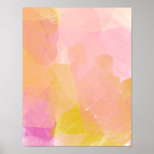 Poster Pintura Abstrata Aquarela Rosa e Dourada