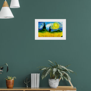 Poster pintura abstrata azul e amarela