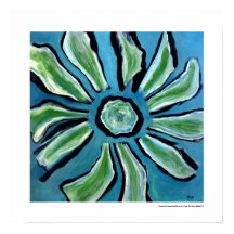 Pintura abstrata de flores azul verde azul turques