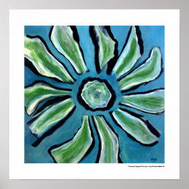 Poster Pintura abstrata de flores azul verde azul turques