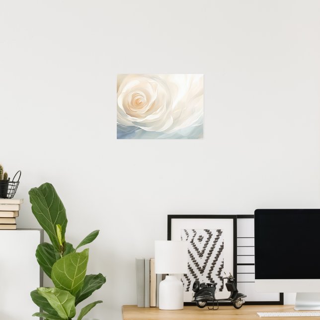 Poster Pintura abstrata de flores de rosa branca (Escritório em casa)