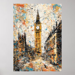 Poster Pintura Abstrata de Gotejamento do Big Ben de Lond