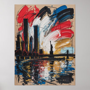 Poster Pintura Abstrata de Nova York com Impasto