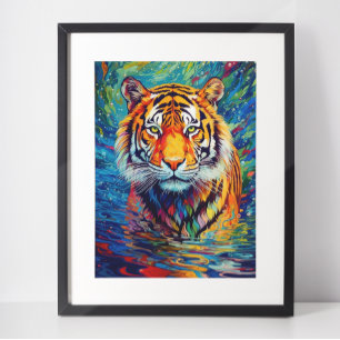 Poster Pintura abstrata de tigre colorido