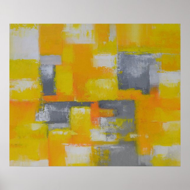 Poster pintura abstrata moderna cinza amarelo branco (Frente)