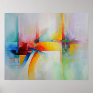 Póster Pintura Abstrata Vermelho Amarelo Azul Verde
