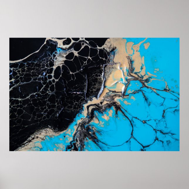 Poster Pintura abstrato azul e preta (Frente)