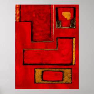 Poster Pintura Abstrato Geométrica Vermelha Desanexada