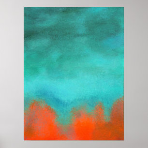 Póster Pintura abstrato, Vermelho, Laranja, Aqua, Teal