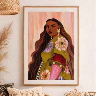 Poster Pintura Acrílica de Mulher Afroboêmia Vibrante Boh