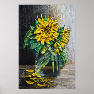 Poster Pintura Acrílica de Natureza Morta de Girassóis