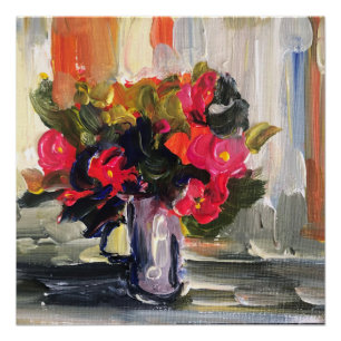 Póster Pintura acrílica, flores vermelhas