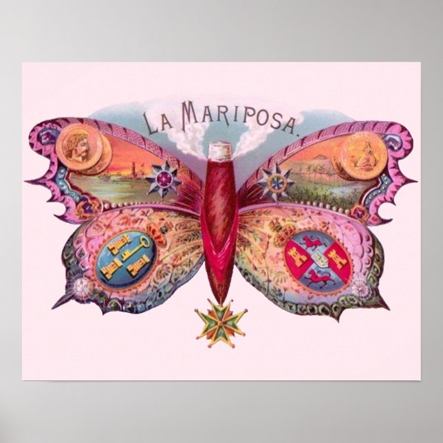 Póster Pintura Antiquada de Charuto-Borboleta (Frente)
