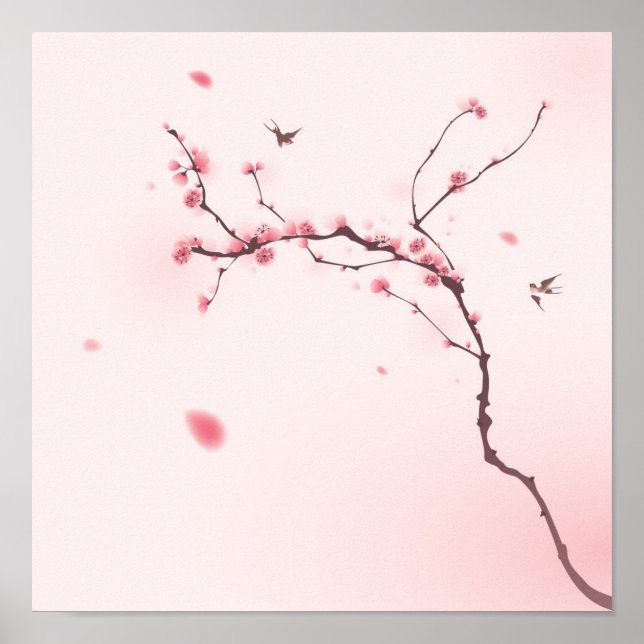 Póster Pintura ao estilo oriental, flor de cereja (Frente)