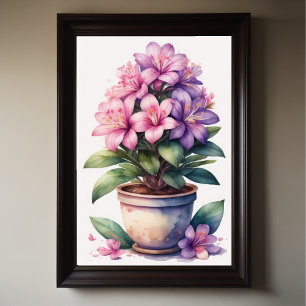 Poster Pintura aquosa de Azalea no Pote Purple II