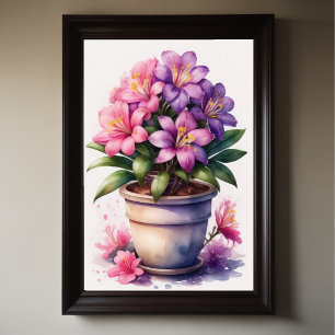 Poster Pintura aquosa de Azalea no Pote Purple III