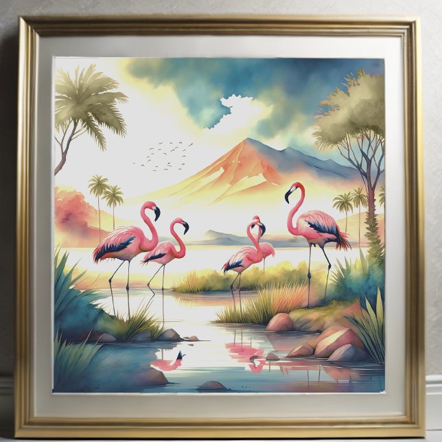 Poster Pintura aquosa de bando de Flamingos 1:1 (Criador carregado)