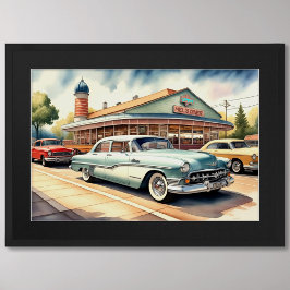 Poster Pintura aquosa de Carros vintage e Diner