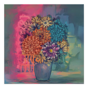 Póster pintura aquosa de flores em um vaso brilhante