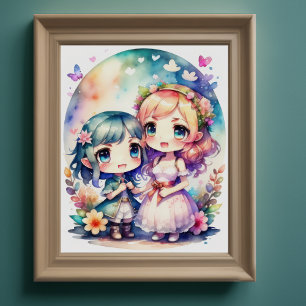 Poster Pintura aquosa de Kawaii Chibi 2 Female II