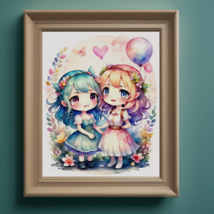 Poster Pintura aquosa de Kawaii Chibi 2 Female III
