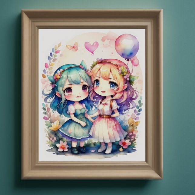 Poster Pintura aquosa de Kawaii Chibi 2 Female III (Criador carregado)