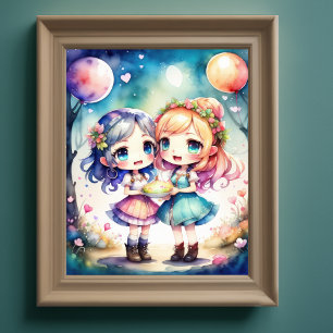 Poster Pintura aquosa de Kawaii Chibi 2 Female V