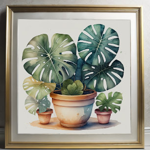 Poster Pintura aquosa de Monstera em Pote