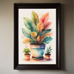 Poster Pintura aquosa de Planta da Casa em Pote