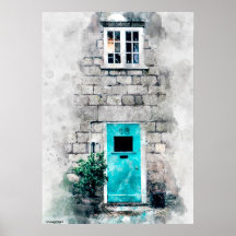 Pintura aquosa de porta azul moderna em