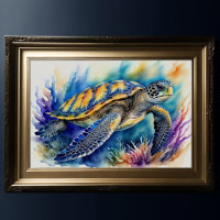 Pintura aquosa de tartaruga marítima colorida XII