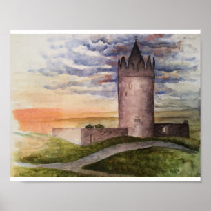 Poster Pintura aquosa do castelo irlandês e paisagem