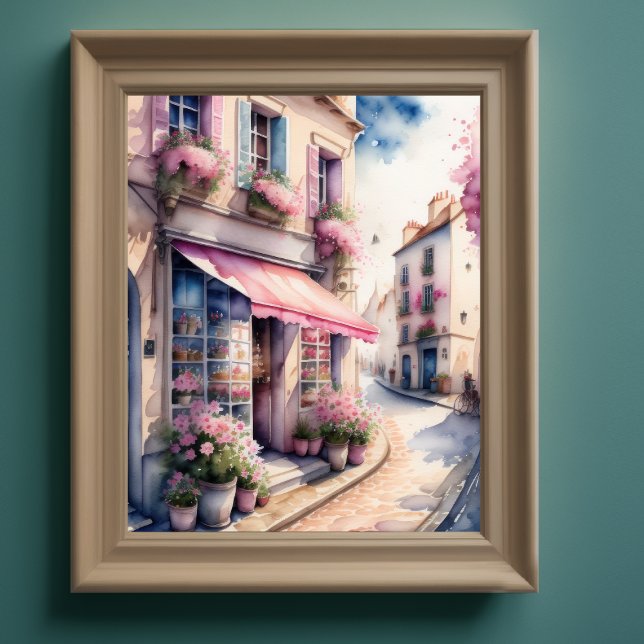 Poster Pintura aquosa do Compro da Flor Rosa Paris 5:4 (Criador carregado)