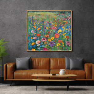 Póster Pintura aquosa em campo de flor selvagem
