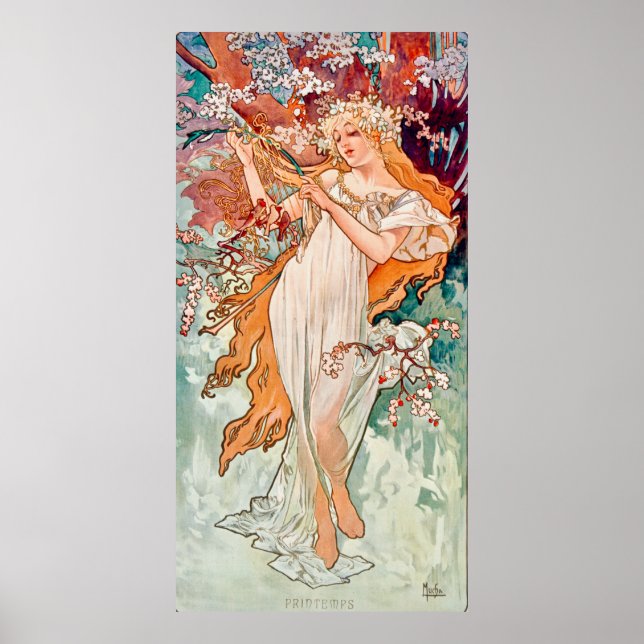 Poster Pintura Art Nouveau da Primavera por Alphonse Much (Frente)
