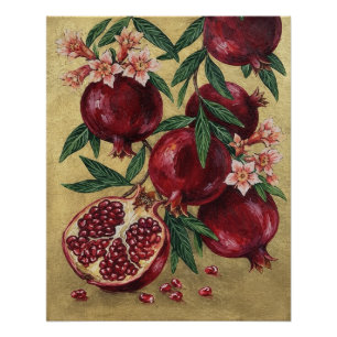 Póster Pintura Artística a Óleo de Romã Botânica na Pared