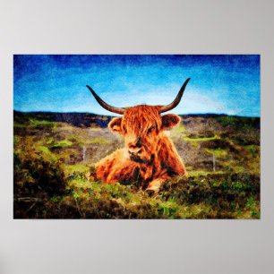Poster Pintura bonito da arte da Aquarela do gado da vaca