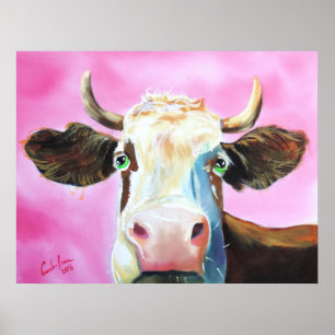 Póster Pintura bonito do retrato da cara da vaca