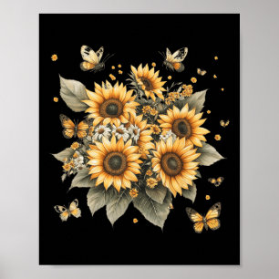 Poster Pintura Botânica Do Buquê De Girassol