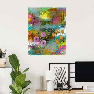 Poster Pintura Botânica Floral de Jardim de Flores Abstra