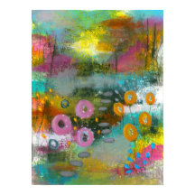 Pintura Botânica Floral de Jardim de Flores Abstra