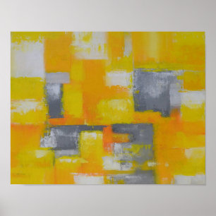 Poster pintura branca amarela cinzenta da arte abstracta