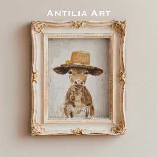 Poster Pintura Caprichosa de Vaca Animal de Fazenda Bezer