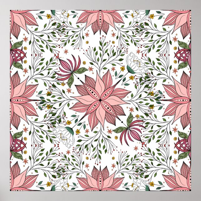 Poster Pintura Cinzenta Cor-de-rosa Azulejo Arte (Frente)