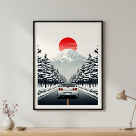 Poster Pintura Clássica Japonesa do Sol Nascente em Branc