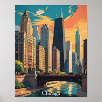Pintura Colorida da Cidade de Chicago Illinois
