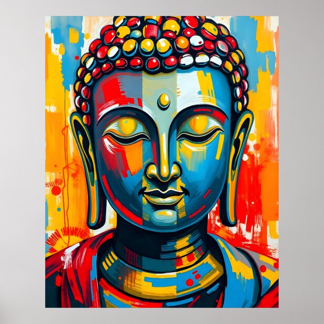 Poster Pintura Colorida de Abstrato Buda (Frente)