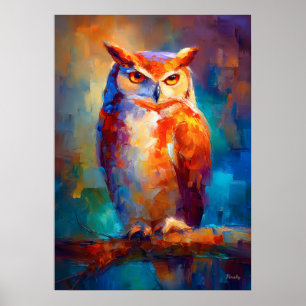 Poster Pintura Colorida de Coruja Impressionista da Vida
